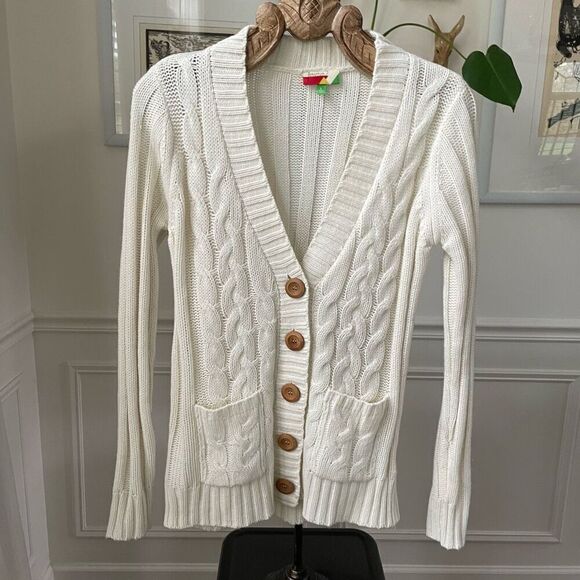 Fervour ModCloth Fisherman Cardigan Sweater Ivory L - Picture 1 of 7